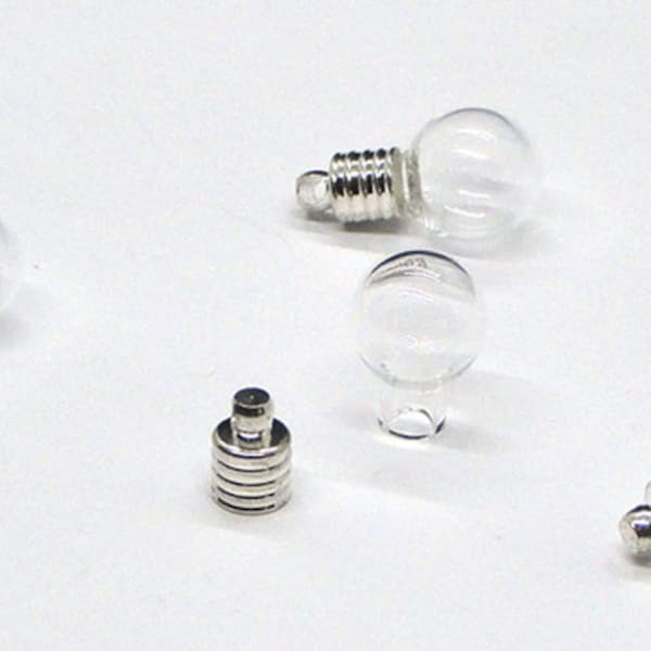 25x19mm Silver Plated PERSONALIZABLE Glass FILLABLE Vessel Vial Round Bulb Ball Pendant Charm