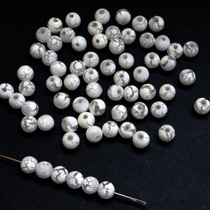 10pc - 8mm Snow White Crackle Texture Coated Round Sphere Spacer Beads
