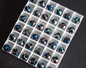 12pc - 8mm Thunder Polish Crystal Black AB 2X 96 Facet Disco Ball Spacer Beads
