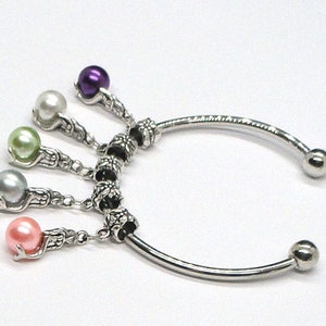 5pc - 35x13mm Silver Plated Mermaid 5 COLOR MIX Pearl Drop Pendants Charms Fits Pandora Style Jewelry