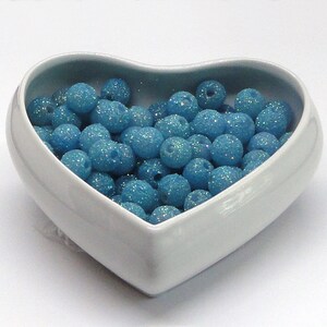 10pc - 10mm Textured Sky Blue Round Sphere GLITTER Coated STARDUST Spacer Beads
