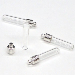 32x7mm Silver Plated PERSONALIZABLE Glass FILLABLE Vessel Ampoule Vial Cylindrical Pendant Charm