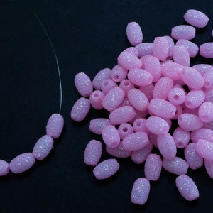 10pc - 12mm Oval Barrel Sparkly Pastel Rose Pink GLITTER Coated STARDUST Spacer Beads