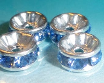 10pc - 4mm Swarovski Crystal Light Sapphire Rhinestone Round Rondelle Bead Spacers