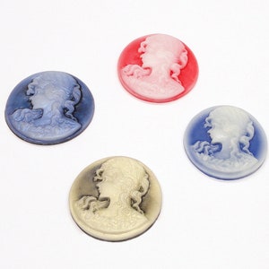 4pc - 4 COLOR MIX - 38mm Victorian Lady Flatback Resin Cameos - Unusual Find
