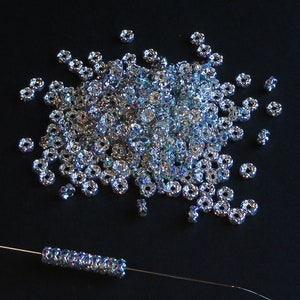 10pc - 5mm Rare Vintage Swarovski Crystal AB Rhinestone Lacy Round Baby Rondelle Silver Plated Bead Spacers