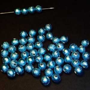 24pc - 3.5mm Textured Metallic FOILED Sky Blue Round Sphere STARDUST Style Spacer Beads
