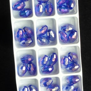 12pc - 6mm Thunder Polish Crystal Faceted Colbalt Blue AB 2X Rugby Barrel Spacer Beads
