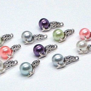 6pc - 19x13mm Silver Plated Mermaid 6 COLOR MIX Pearl Drop Pendants Charms Fits Pandora Style Jewelry