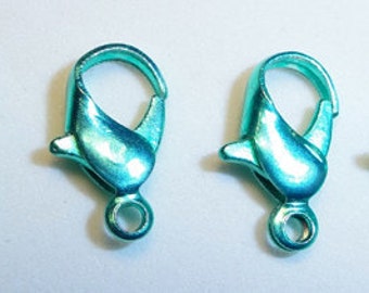 6pc - 12mm Anodized Metallic Teal Green Lobster Clasp Closure Findings