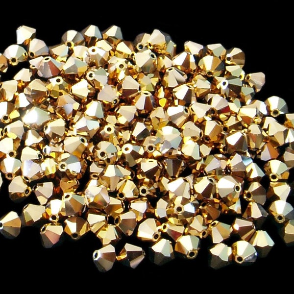 12pc - 6mm Rare Swarovski Crystal Aurum 2X Gold Plated BiCone Spacer Beads Style 5301 aka 5328