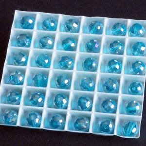 12pc - 6mm Thunder Polish Crystal Aquamarine Blue AB 2X Facet Disco Ball Spacer Beads