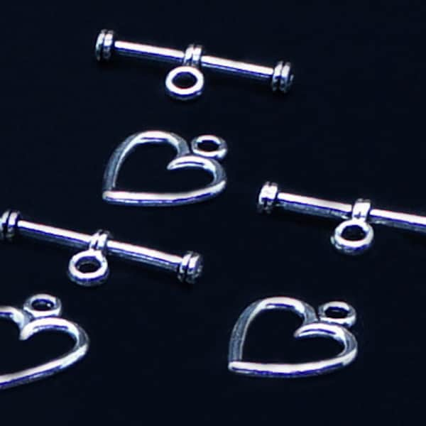 4 Sets - 19mm Silver Plated Metal Toggle HEART Design Clasp Closures Findings