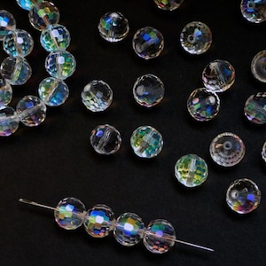6pc - 10mm Thunder Polish Crystal AB Crystal 96 Facet Disco Ball Spacer Beads