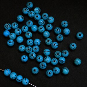 20pc - 8mm Turquoise Blue Crackle Texture Coated Round Sphere Spacer Beads