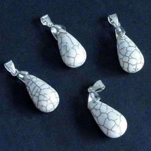 35mm Smooth Turquoise White Ivory Teardrop Charm Drop Pendant With Bail