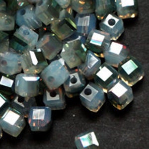 12pc 6mm Thunder Polish Faceted Green Sahara White Opal Crystal Cube Spacer Beads image 4