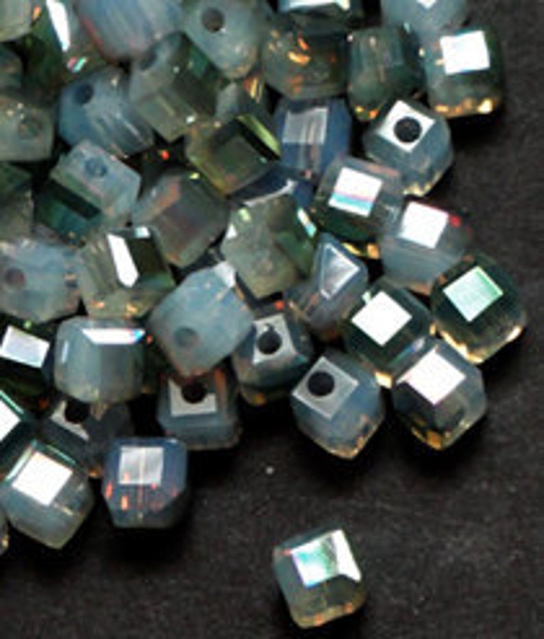 12pc 6mm Thunder Polish Faceted Green Sahara White Opal Crystal Cube Spacer Beads image 4