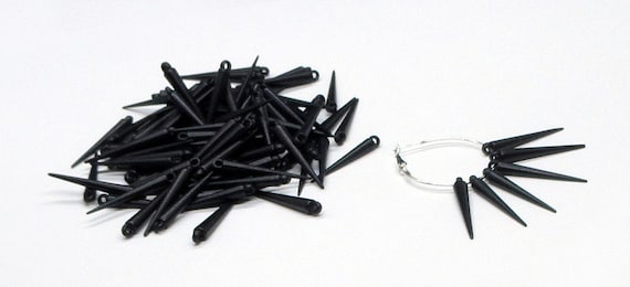 12pc - 35mm GLOSSY JET BLACK Spike Accent Dangle Charm Drop Pendants