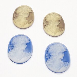 4pc - 2 COLOR MIX - 38mm Victorian Lady Flatback Resin Cameos - Unusual Find