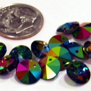 6pc - 8mm Rare Vintage Swarovski Crystal Vitrail Medium Round Rivoli Disk Charm Pendants Article 21 AKA 6200 & 6428