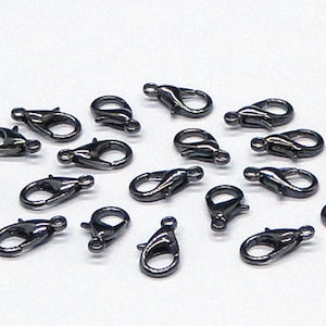 6pc - 12mm GUNMETAL BLACK Lobster Clasp Closure Jewelry Design Findings