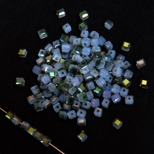 12pc 6mm Thunder Polish Faceted Green Sahara White Opal Crystal Cube Spacer Beads image 1