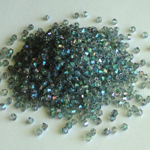 24pc - 4mm Thunder Polish Faceted GREEN LIGHT 2X Colorized AB Crystal Bicone Spacer Beads