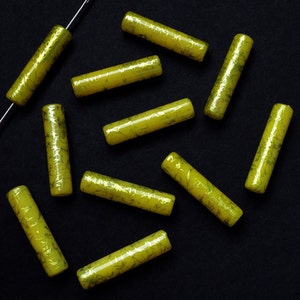 4pc - 34mm Pansy Yellow With Metallic Yellow Swirl Column Pillar Tubular Focal Spacer Beads