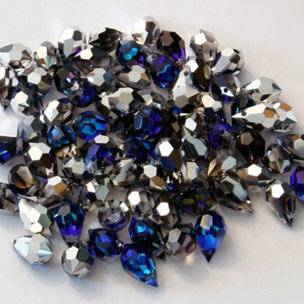 4pc - 10mm Preciosa Crystal Bermuda Blue Crystal Teardrop Pendants Drops Charms