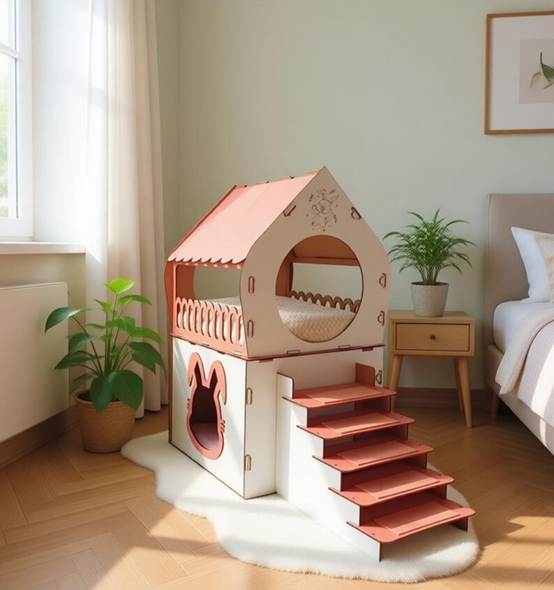 Terrace Rabbit Luxury Duplex Bunny House, 2-story Rabbit Villa Terrace, Handmade MDF ...