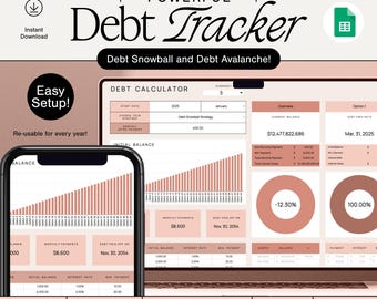 Debt Snowball Tracker Google Sheets | Minimalist Debt Payoff Spreadsheet | Financial Planner Template | Debt Free Tracker