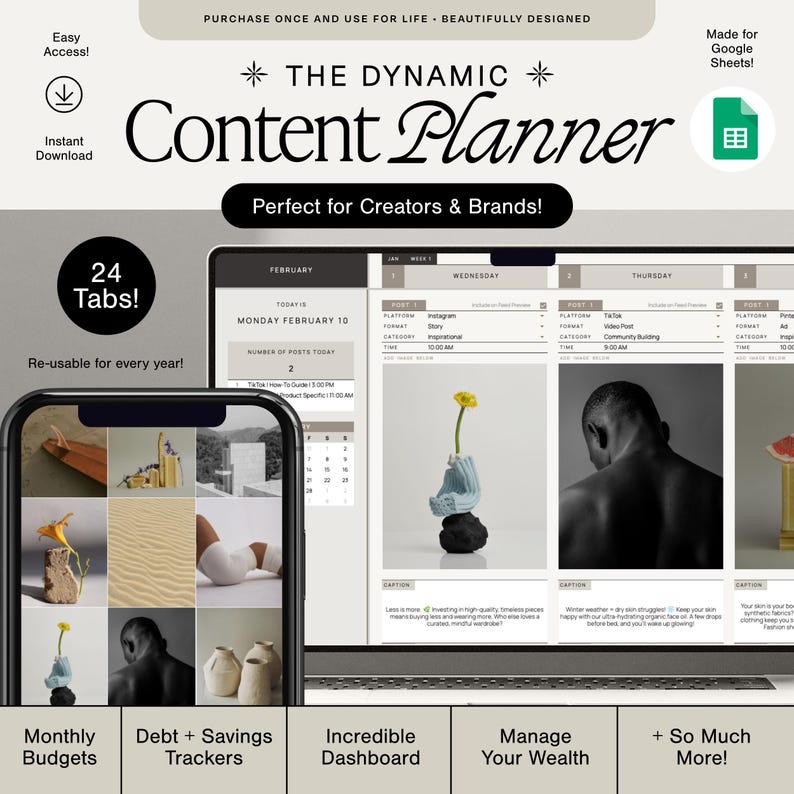 Content Calendar • Content Planner (Social Media Content Planner Spreadsheet Monthly Content Calendar Google Sheets Template Instagram) image 1