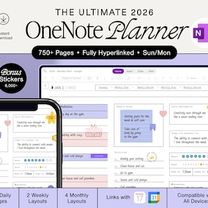 OneNote Planner 2026 • Hyperlinked Digital Planner • One Note Template For Project Management And Work Planning • Bonus Stickers!
