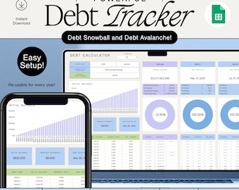 Debt Snowball Tracker | Aesthetic Debt Payoff Spreadsheet | Google Sheets Finance Template | Budget Tracker