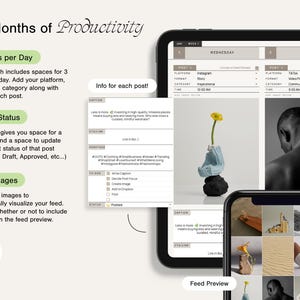 May include: A digital planner app interface with a calendar, a list of tasks, and a feed preview. The app is designed to help users plan and track their productivity.