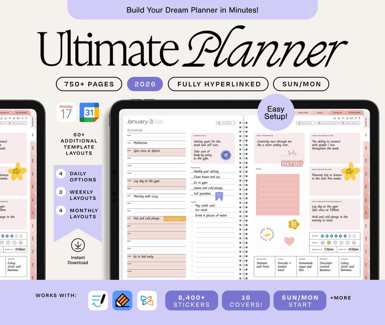 Digital Planner 2026 | ADHD Digital Planner | College Planner | GoodNotes Planner | Notability Planner | Weekly Planner image 1
