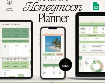 Pianificatore di viaggio per la luna di miele, modello di itinerario per le vacanze, lista di cose da mettere in valigia per un viaggio su strada, foglio di calcolo per il monitoraggio del budget delle vacanze, elenco di controllo di Google Sheets