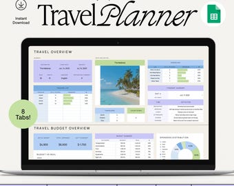 Pianificatore di viaggio, modello di itinerario per le vacanze, lista di cose da mettere in valigia per un viaggio su strada, foglio di calcolo per il monitoraggio del budget delle vacanze, organizzatore di checklist, Fogli Google