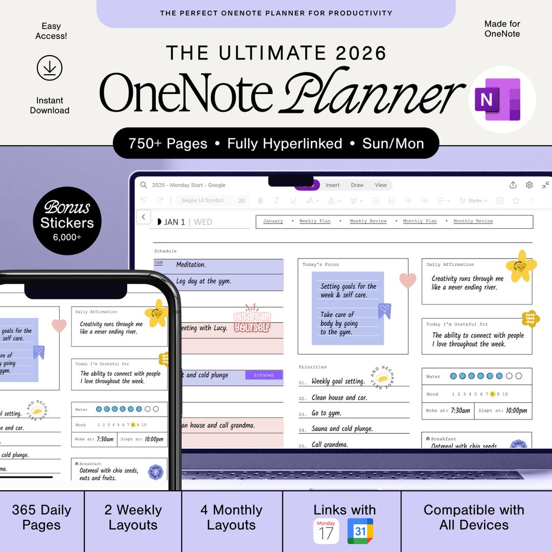 OneNote Planner 2026 • Hyperlinked Digital Planner • One Note Template ...