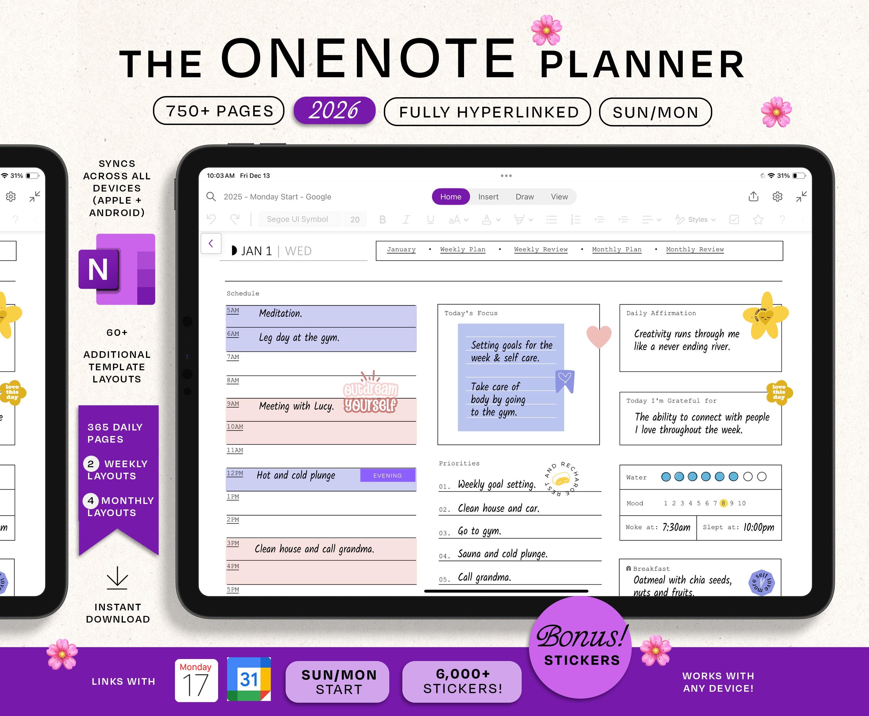 2026 Onenote Planner • Hyperlinked Digital Planner • One Note Template ...
