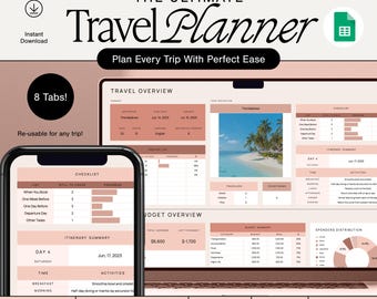 Travel Planner Holiday Itinerary Template Road Trip Packing List Vacation Budget Tracker Spreadsheet Checklist Organizer Google Sheets