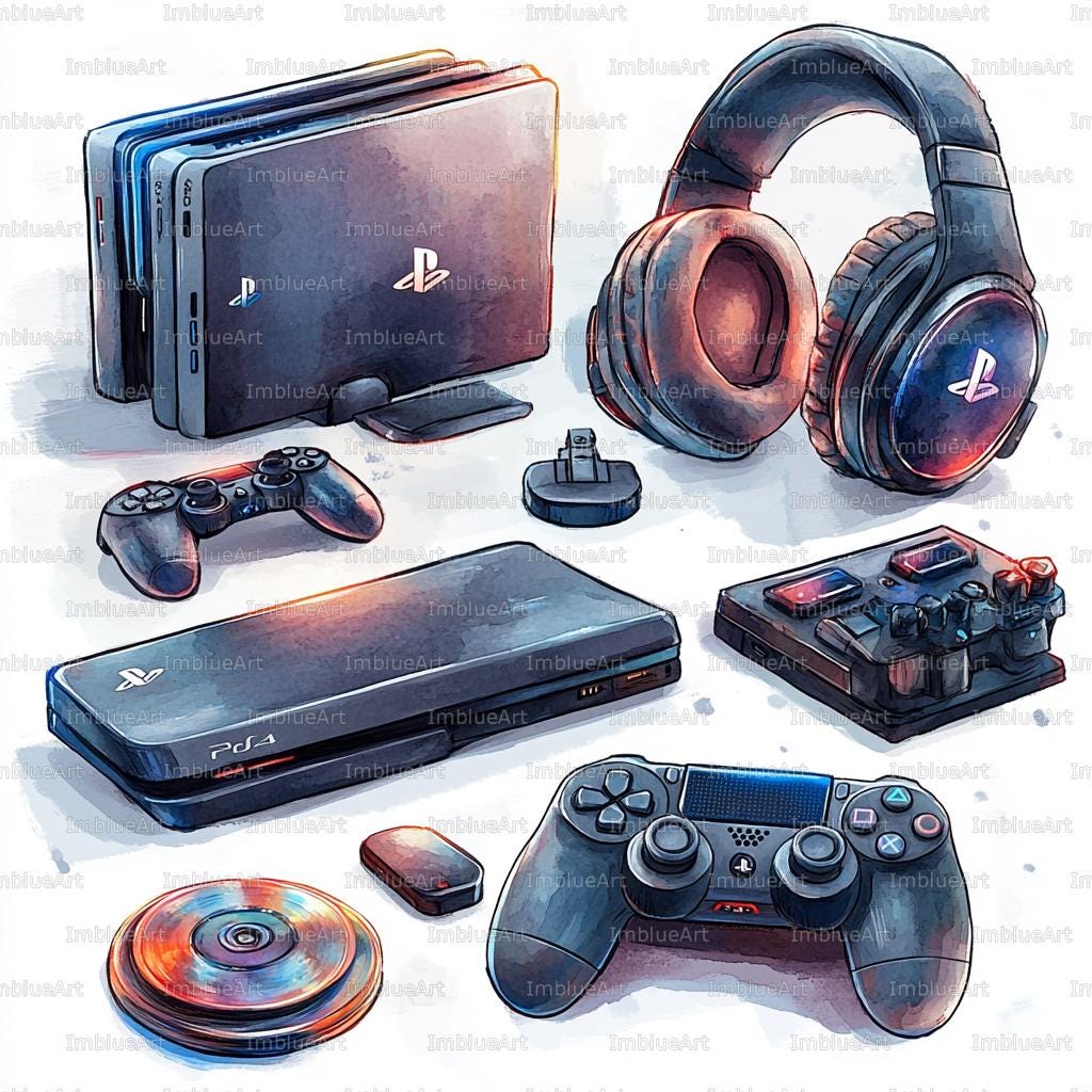 23 Gaming Controllers Clipart, Console Gamepads Set, Watercolor ...
