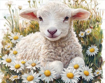 24 Easter Lamb Clipart, Cute Lamb Watercolor Printable JPG 300 DPI, Spring Easter Animal, Scrapbook, Junk Journal