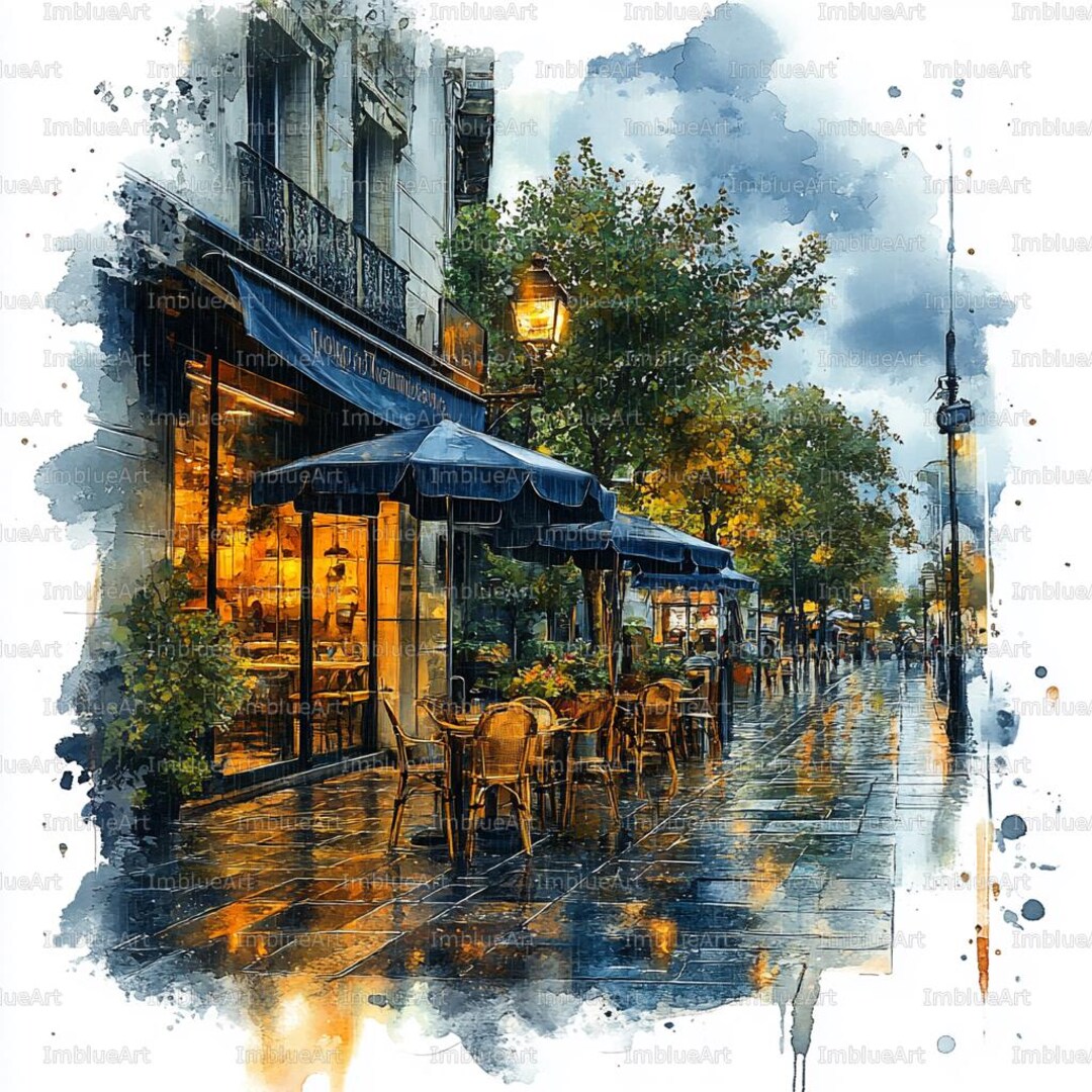 24 Spring Rain City Clipart, Cozy Rainy Street With Umbrella Scene ...