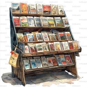 24 Postkarte Stand Clipart, Reise Souvenir Aquarell druckbare JPG 300 DPI, Sammelalbum, Junk Journal