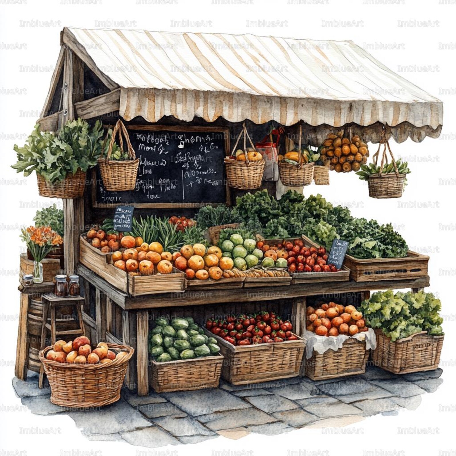 24 Farmers Market Clipart, Outdoor Fresh Produce Market Scene ...
