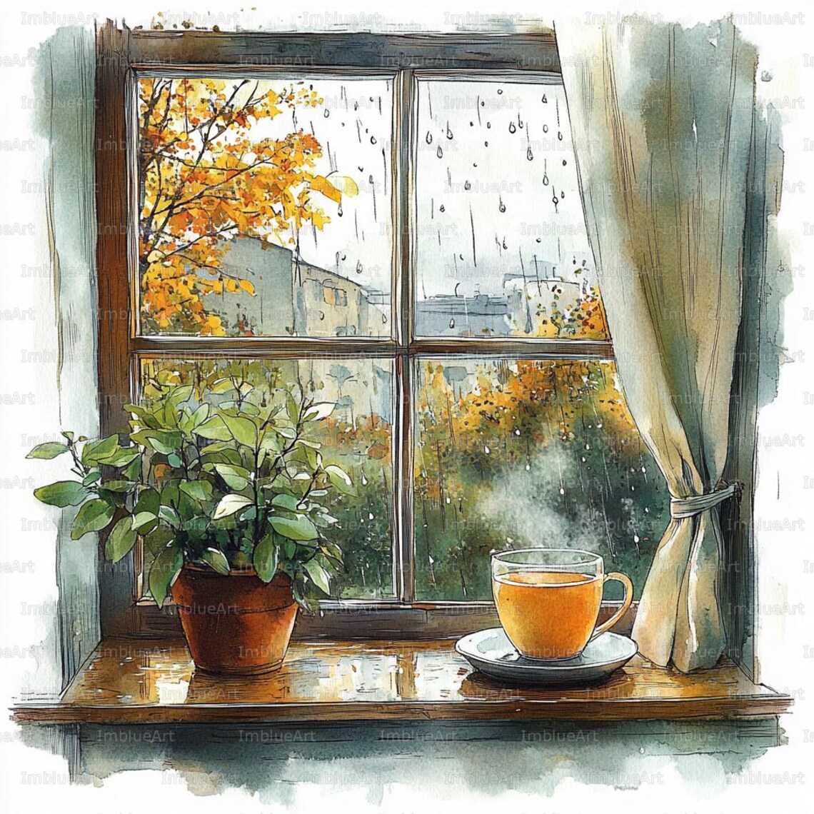 24 Rainy Day Window Clipart, Cozy Home Life Collection, Calm Rainy ...