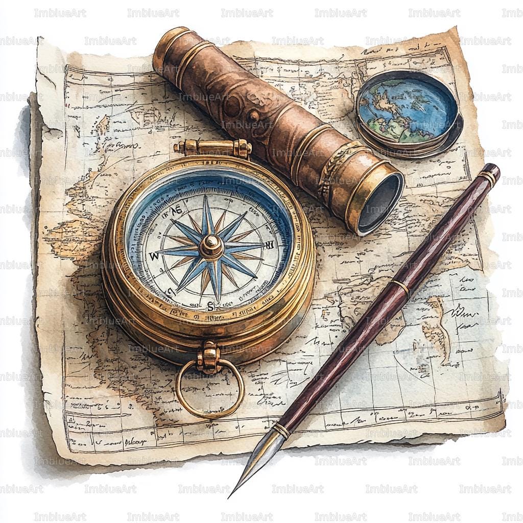 24 Vintage Compass Clipart, Antique Compass Art, Travel Compass ...