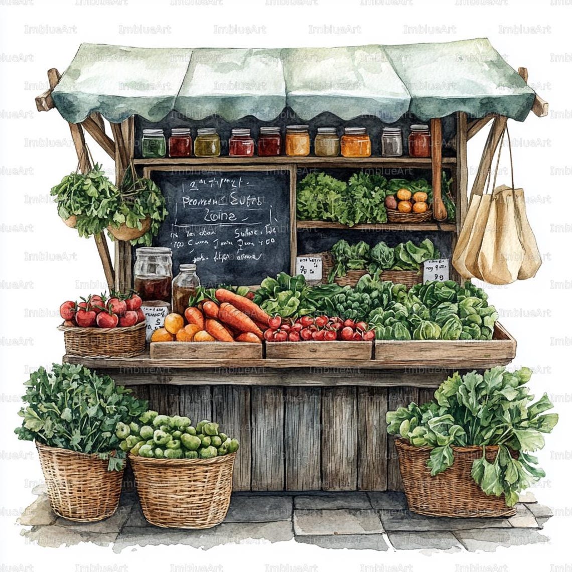 24 Farmers Market Clipart, Outdoor Fresh Produce Market Scene ...